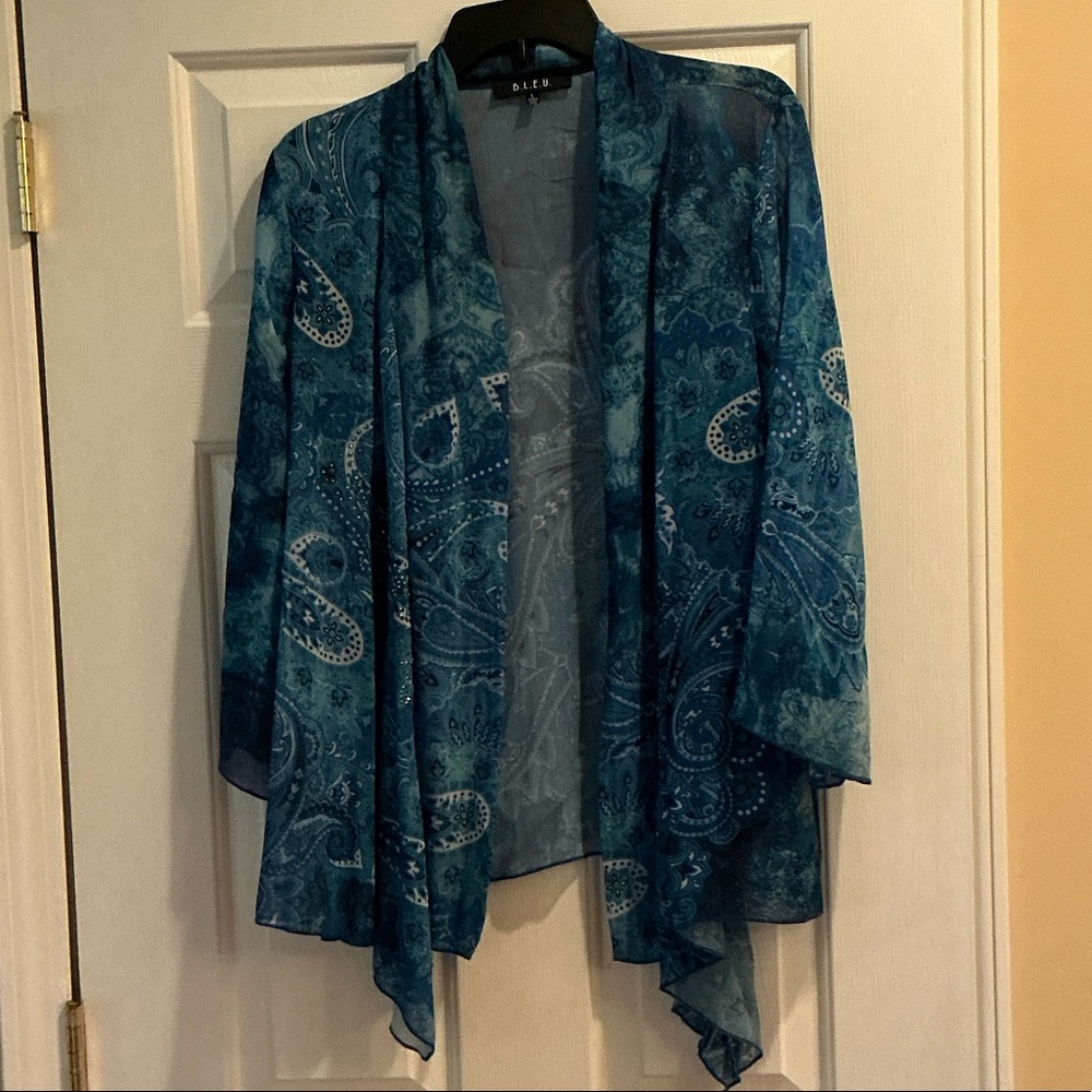B.L.E.U. Teal Paisley Open-Front Kimono Cardigan